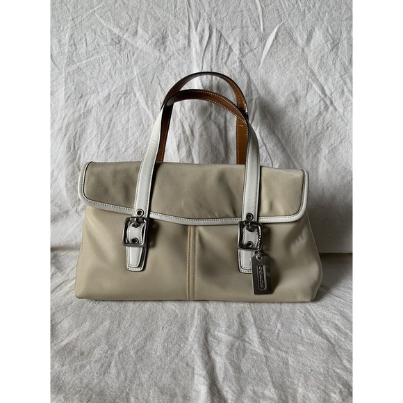 Vintage Y2K Coach Khaki & Cream Nylon Leather Small Satchel Handbag No. M3J-6255 - Picture 1 of 8